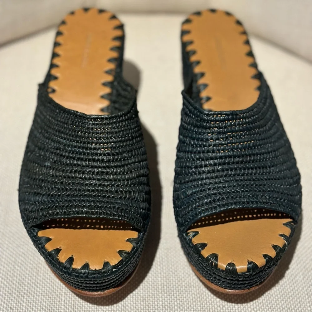 Carrie Forbes Karin Woven Raffia Wedge Slide Sandals. Size 37. New witho…